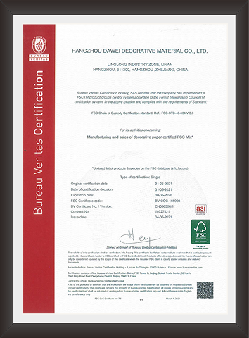 FSC CoC Certified by Bureau Veritas