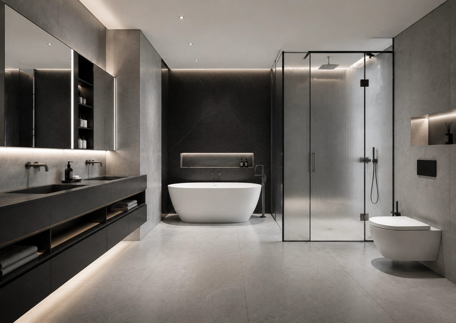 Contemporary Bathroom With Floating Double Vanity