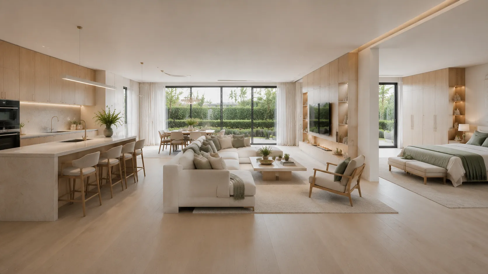 Light Wood Luxury Villa Interior In Natural Tones