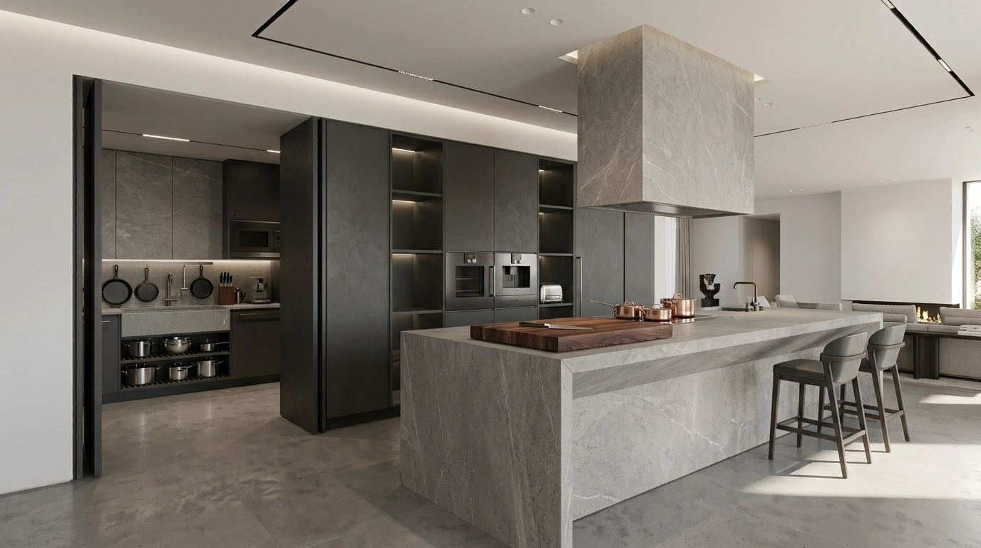 Minimalist Luxury Kitchen With Marble Island