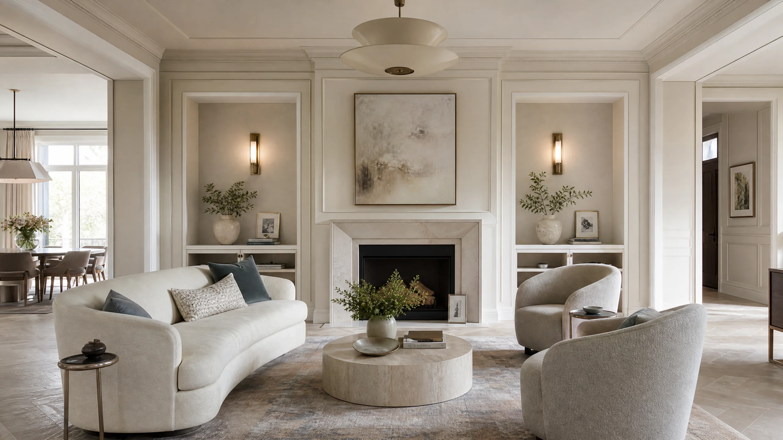 Modern Classic Sitting Area With Symmetric Wall Paneling