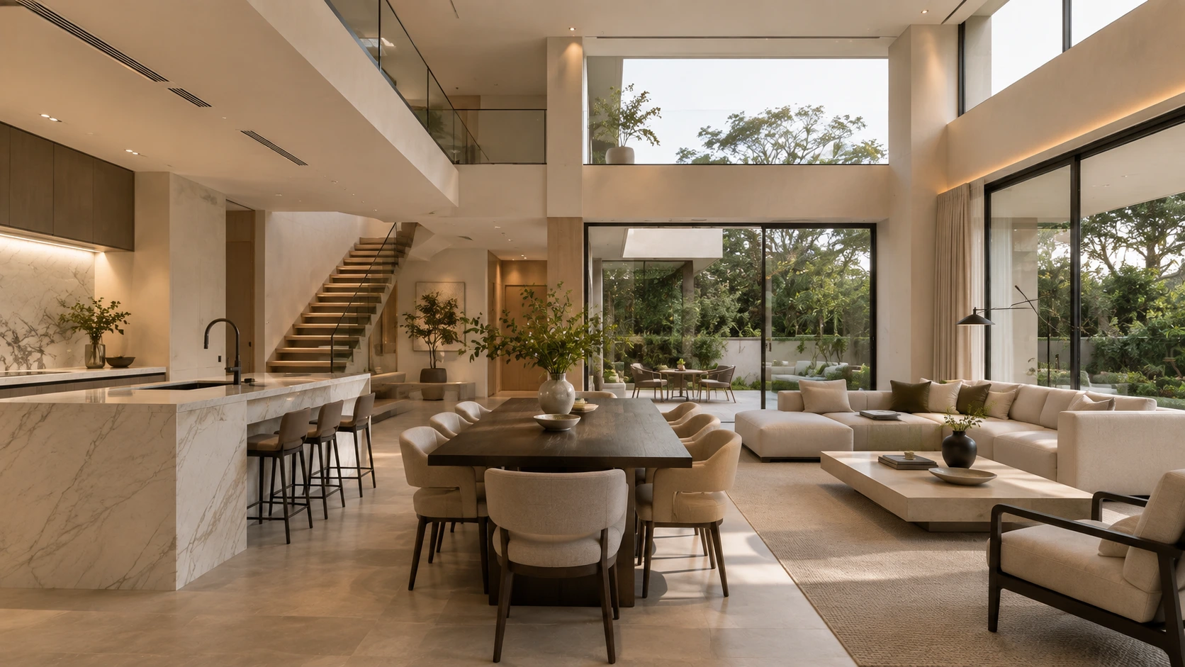 Modern Luxury Two-Story Open-Concept Living Room Design