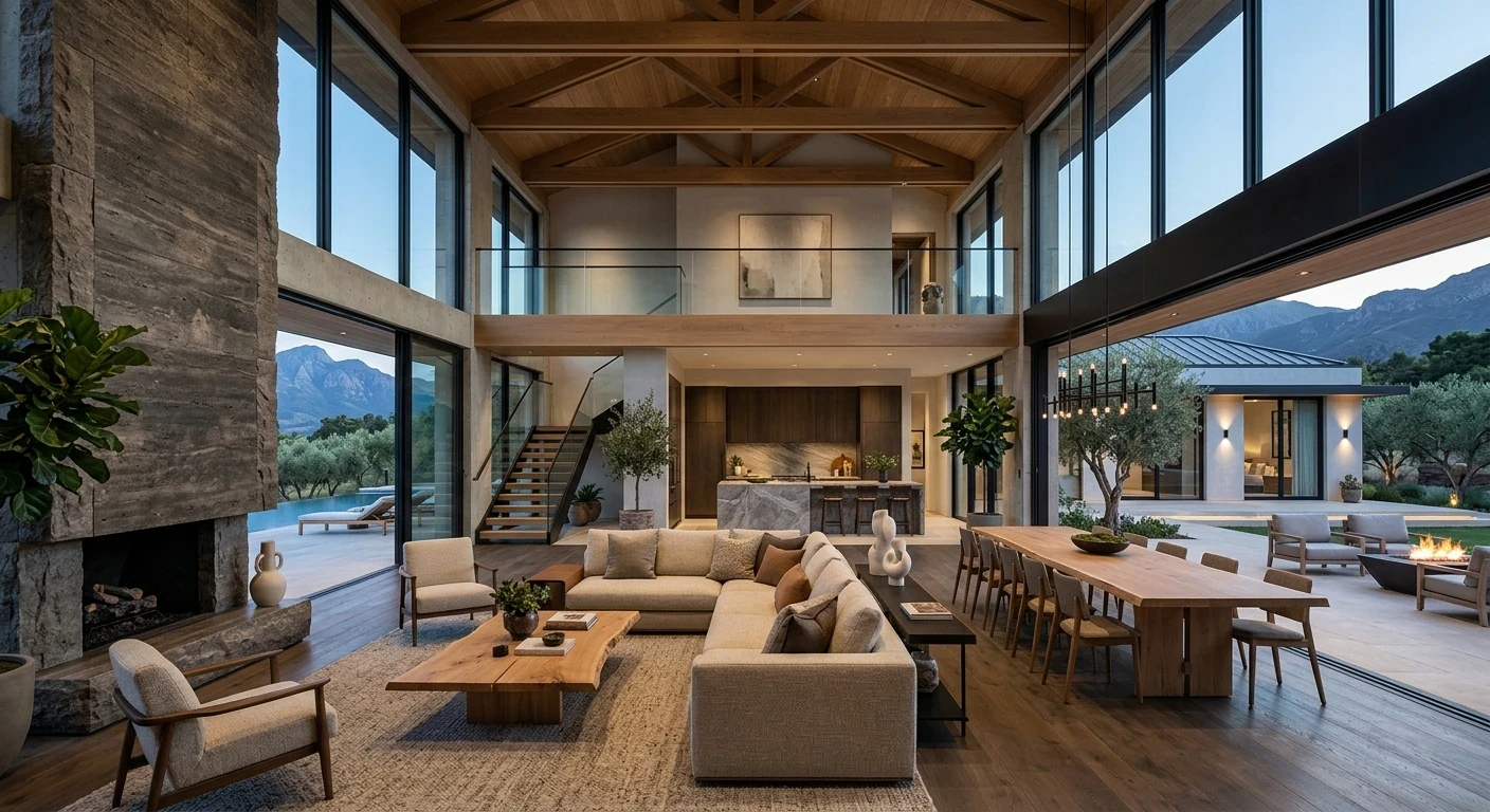 Modern Villa Living Room With Double-Height Ceiling