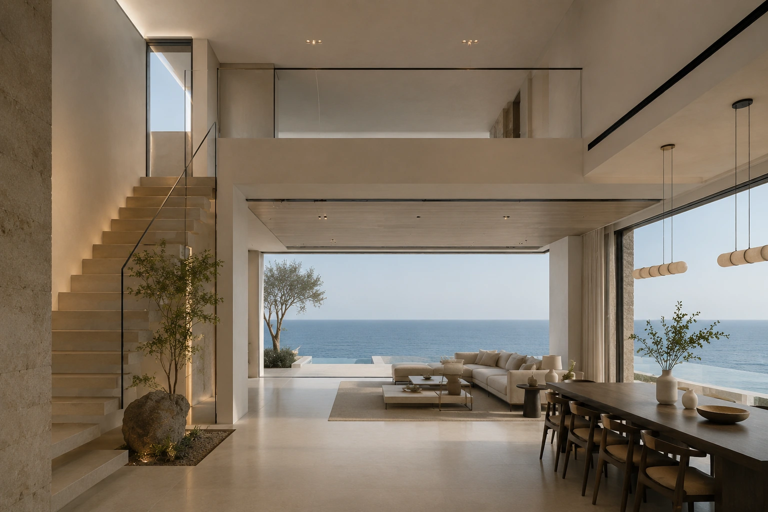 Seaside Villa Interior Design With Floor-To-Ceiling Windows