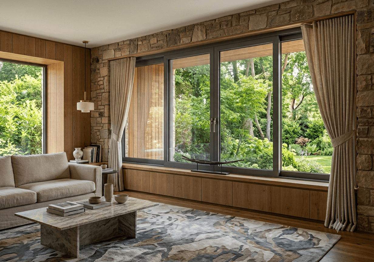 Modern Sliding Windows For Organic Living Room