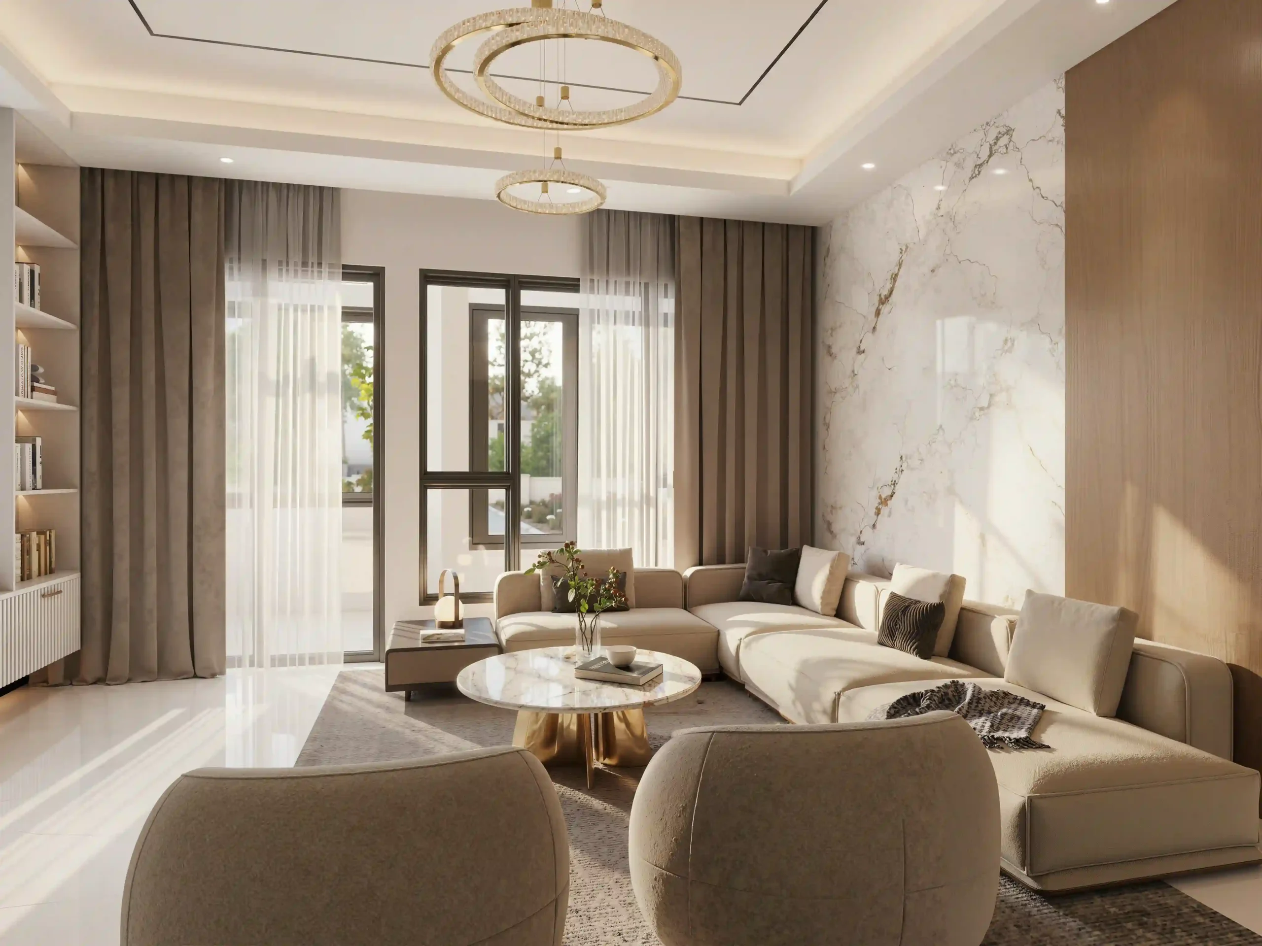 Cozy Sofa Lounge & Marble Coffee Table