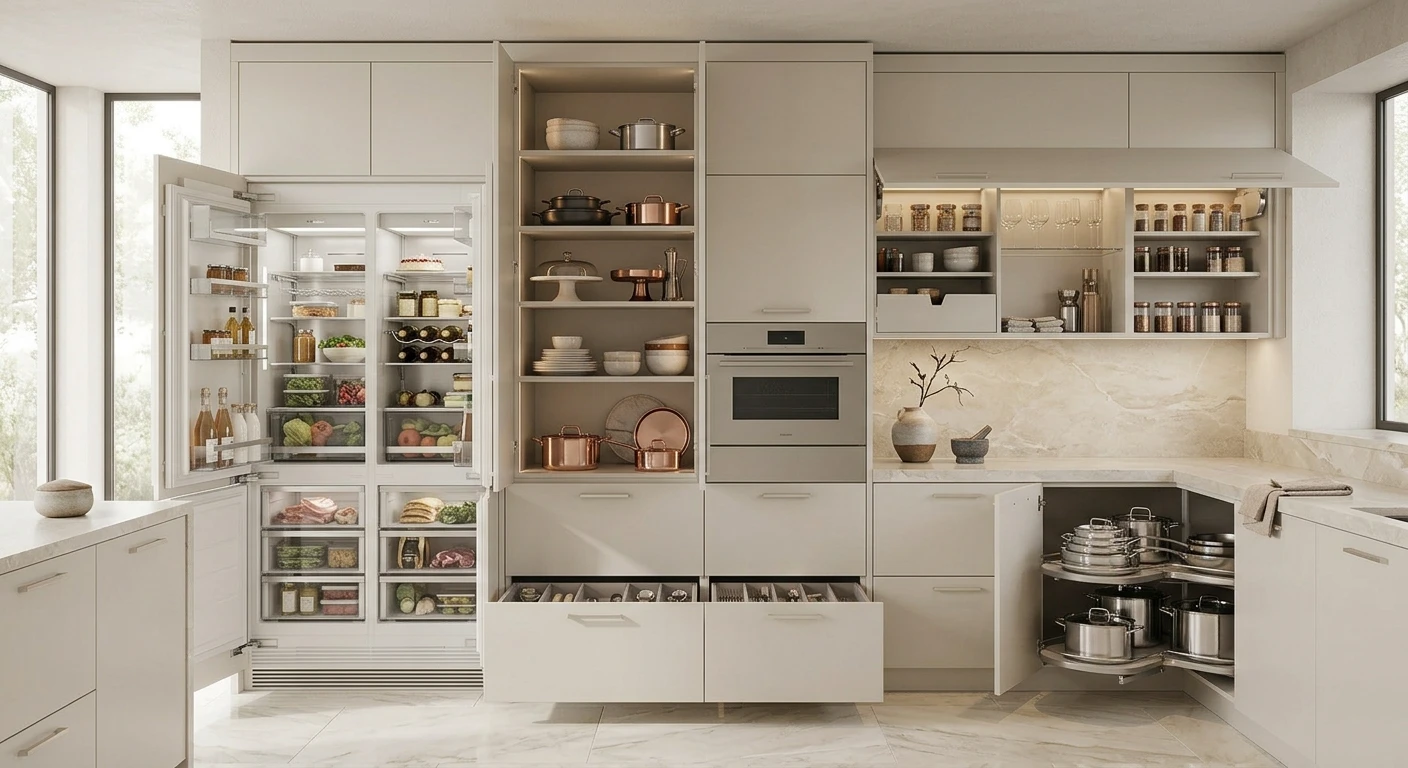 Flush Fitted Kitchen Wall With Concealed Appliances