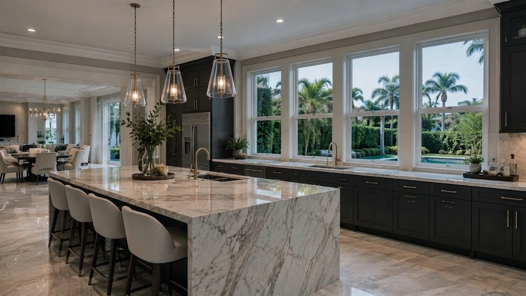 Luxury Villa Kitchen With Single-Hung Windows