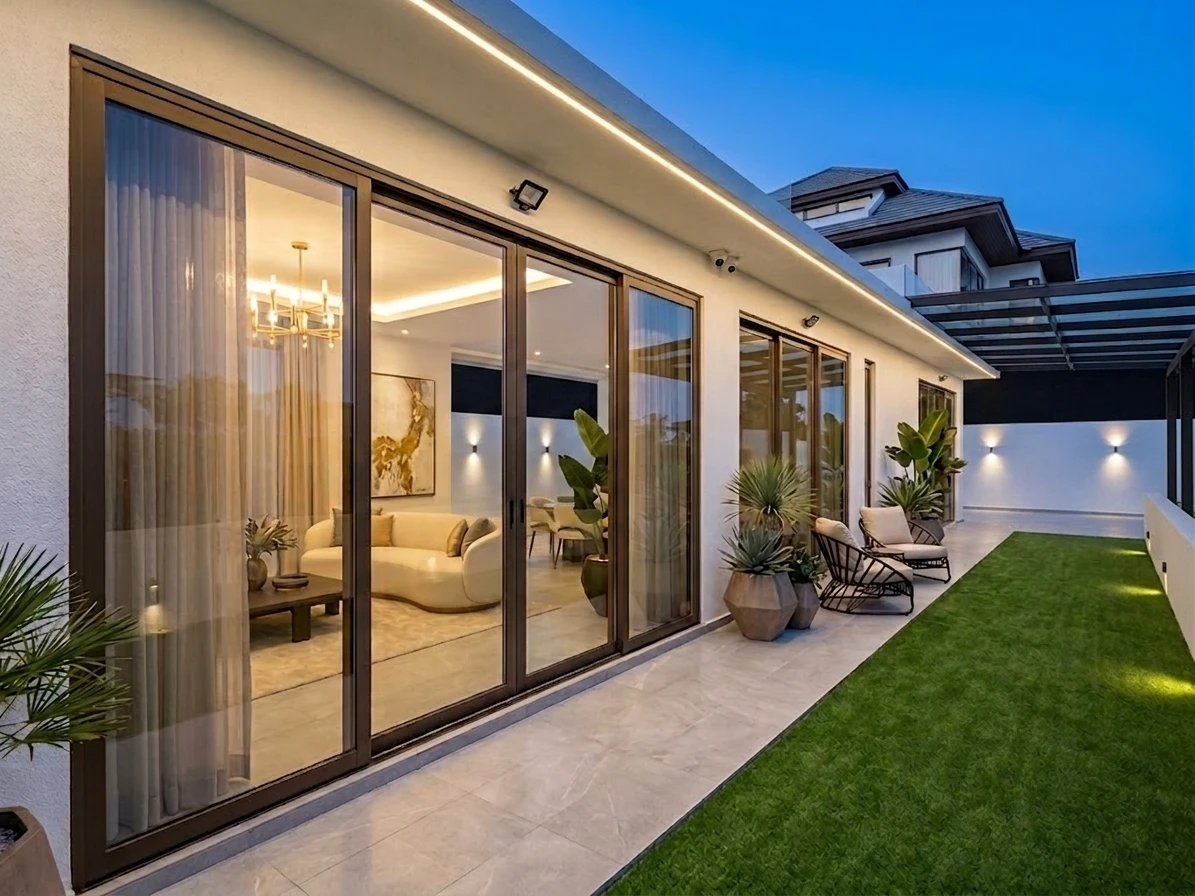 Modern House Patio With Sliding Glass Doors