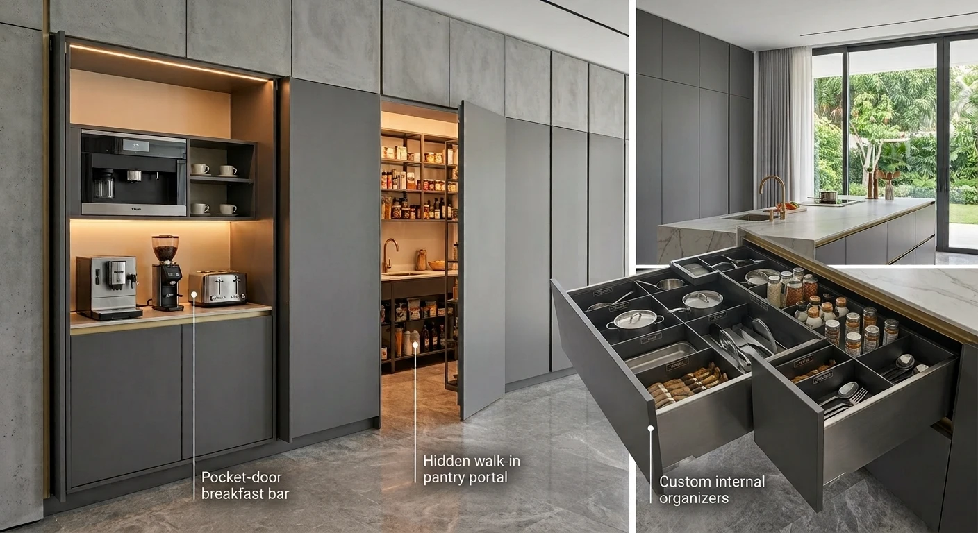 Modern Kitchen Cabinets With Hidden Storage & Organizers