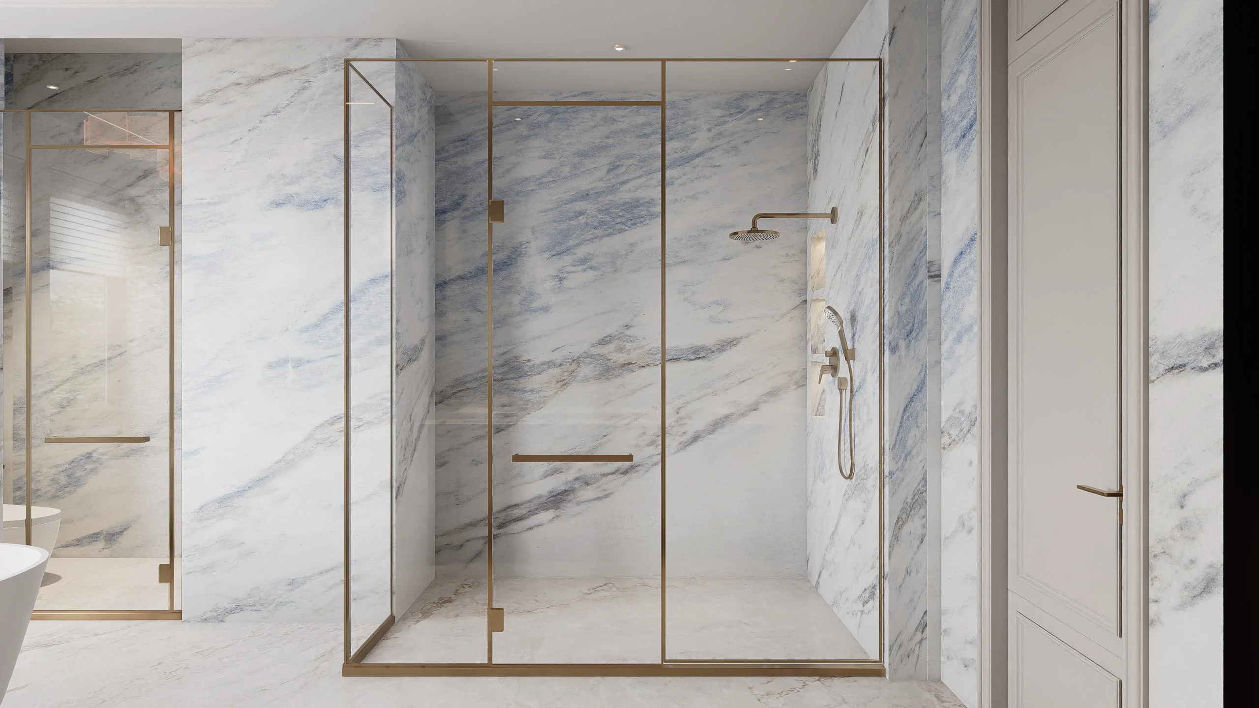 Blue Marble Glass Shower