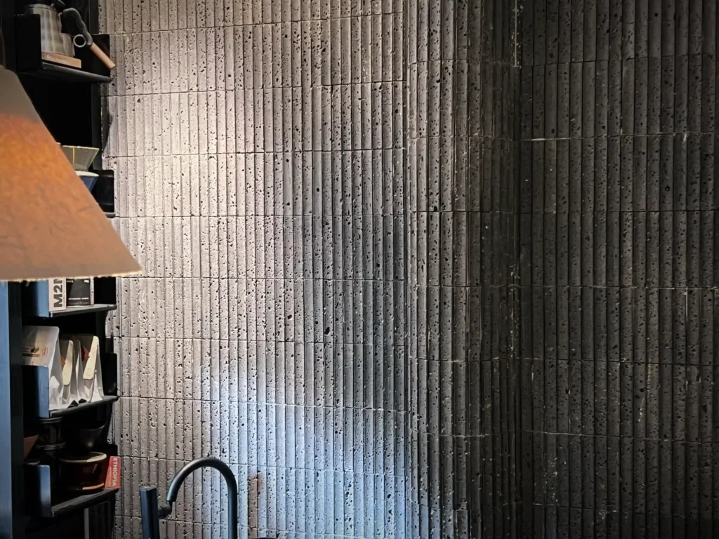 Porous Volcanic-Style Charcoal Black Fluted Wall Tiles
