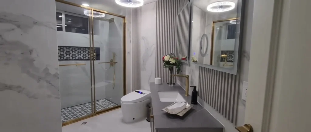Custom Bathroom for an Angled Space of Whole-Home Interior Project in Colombia