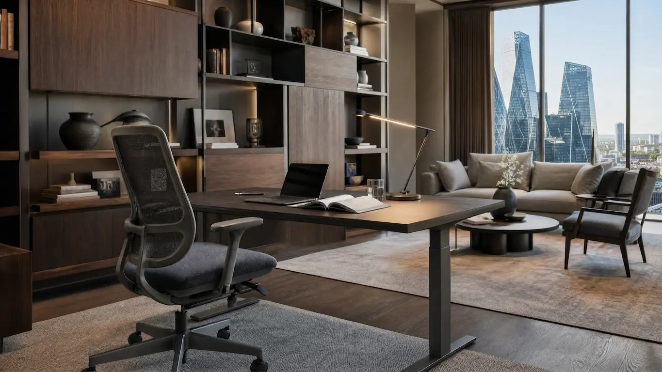 Home Office With Ergonomic Workstation & Modular Shelving