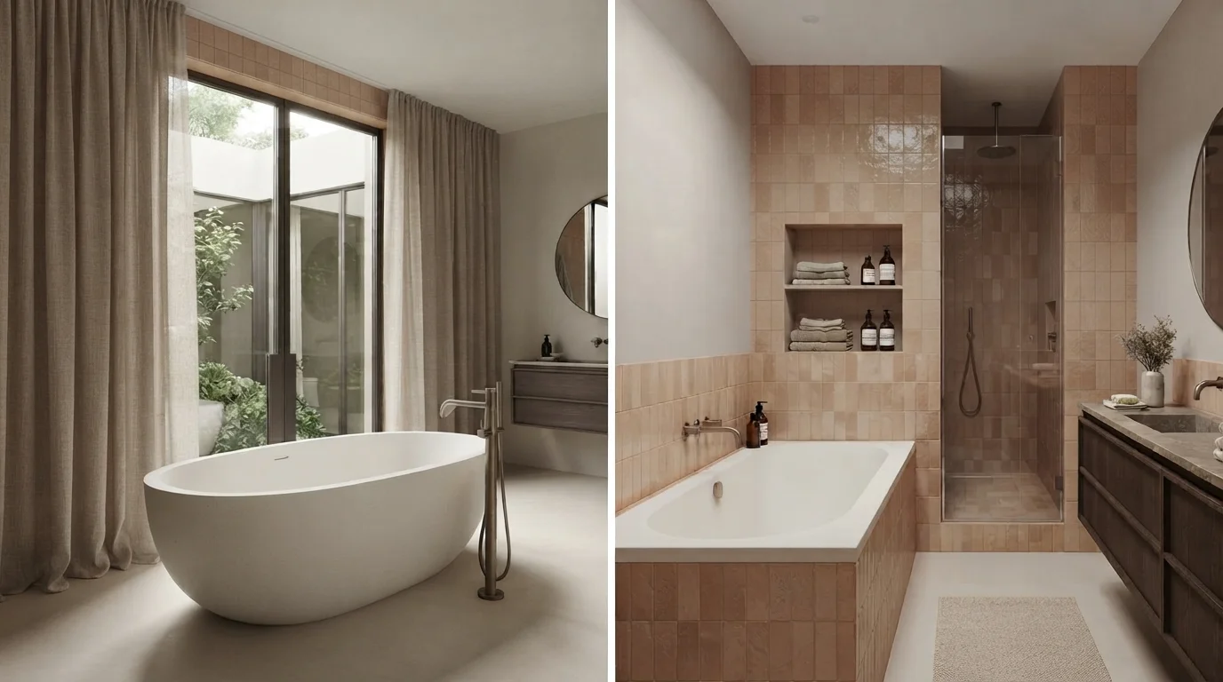 Luxury Bathroom Layout Comparison Freestanding Bathtub Versus Built-In Bathtub
