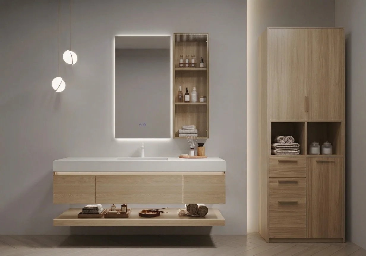 Modern Light Wood Bathroom Vanity And Cabinets